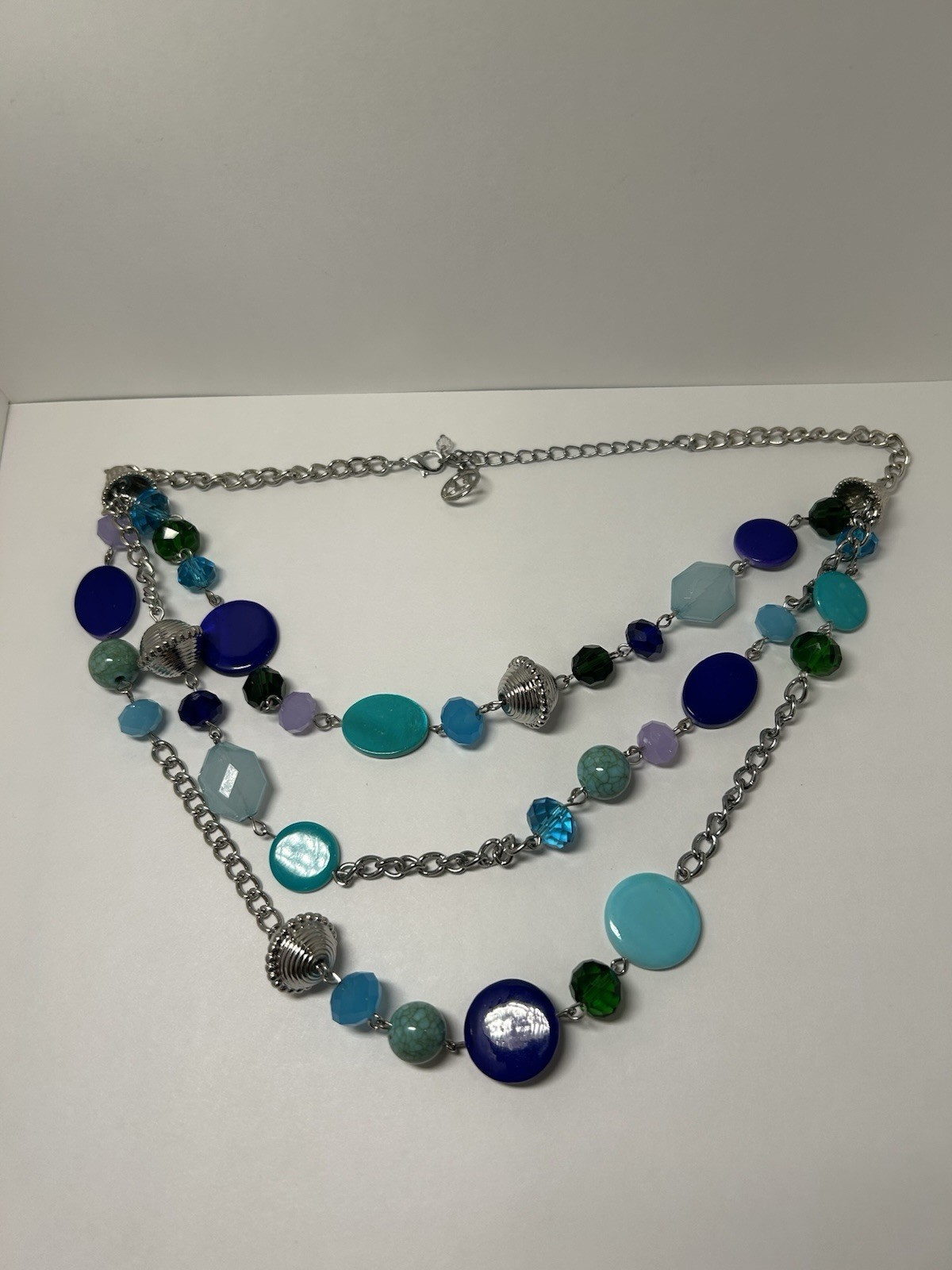 Layered Beaded Cable Chain Necklace Blue Green Purple Glass Crystal Boho