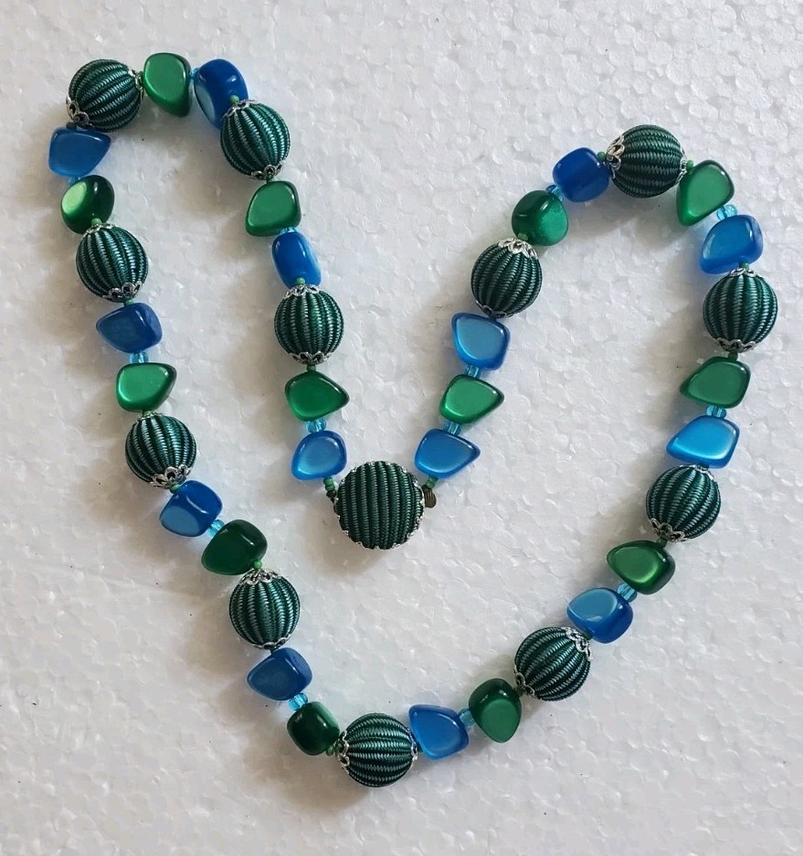 Silk Woven passementerie thread Bead Necklace 22” MCM 1950’s Japan