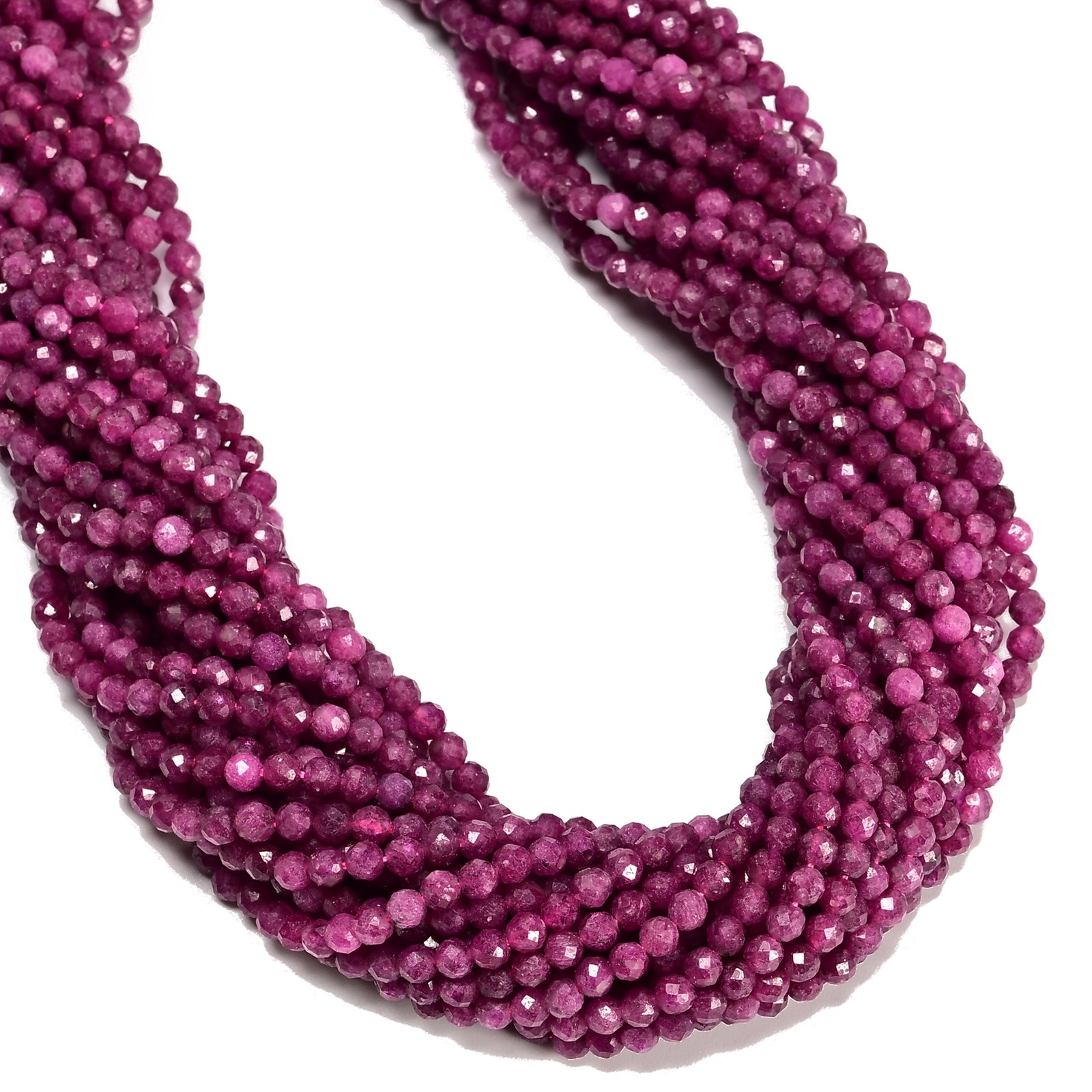 Natural Ruby Faceted Round Beads Size 3mm 15.5” Strand