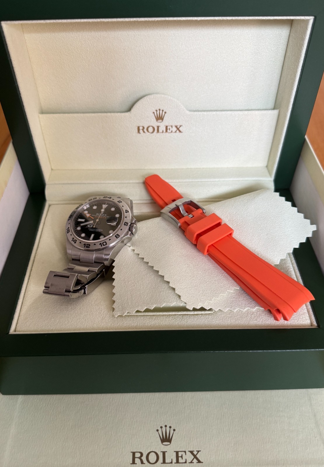 Rolex Oyster Perpetual Explorer II 216570 Mens Watch Black Box Orange Band