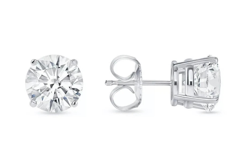4.00 Ct Round Cut VVS1/D Natural Moissanite Solitaire Stud Earrings 925 Silver