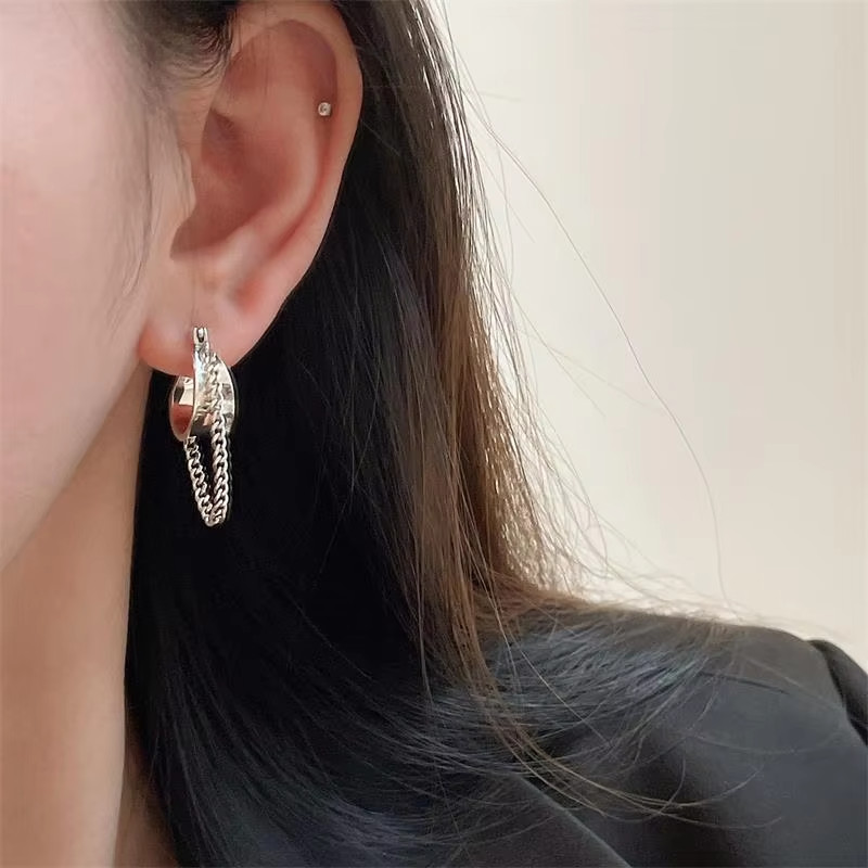 925 Sterling Silver Chunky Chain Hoop Earrings Minimalist Dangle Huggie Women Gi