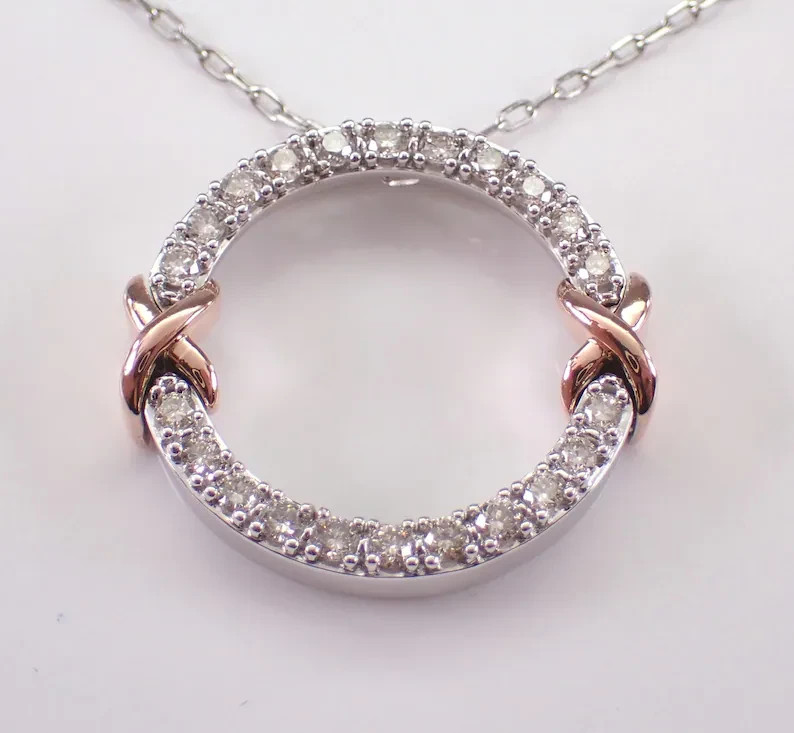 2.00Ct Real Moissanite Circle Charm Pendant 14K Two Tone Gold Plated Free Chain