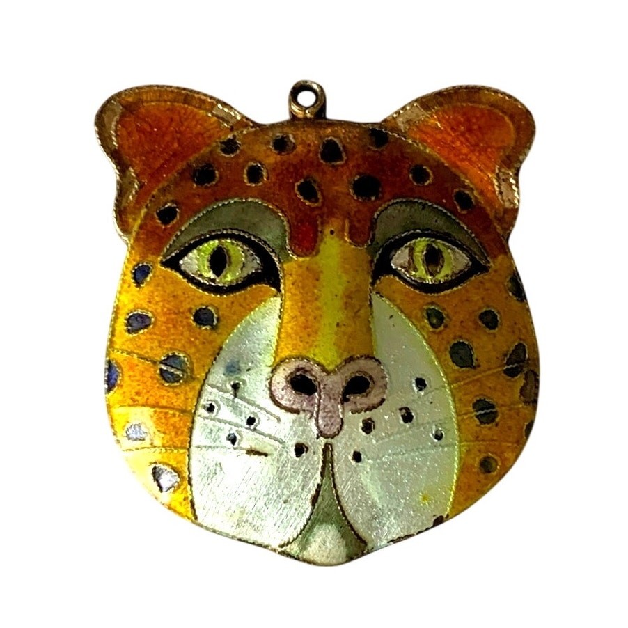 Vintage Laurel Burch Cloisonné Enamel Wild Cat Pendant Necklace