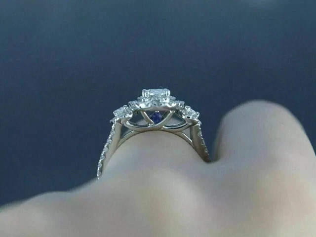 14K White Gold Plated 2.50CT Oval Cut Moissanite Halo Wedding Engagement Ring