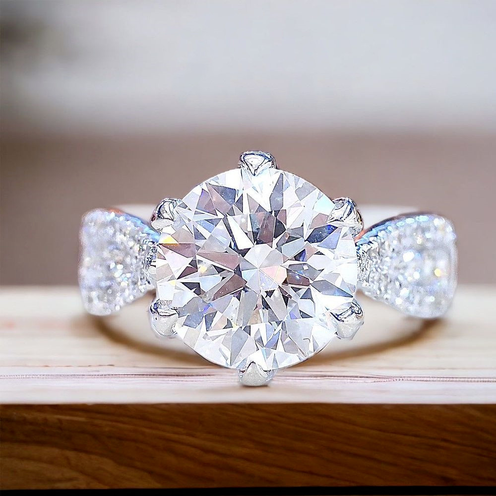 Six Prong Round Cut Moissanite Women Wedding Promise Ring 14k White Gold Plated