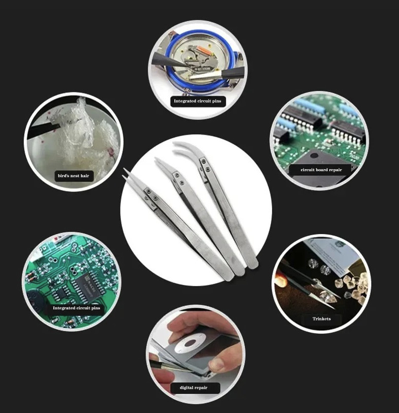 3pcs Ceramic Tip Soldering Tweezers Anti-Static Precision Electronic Tool Set