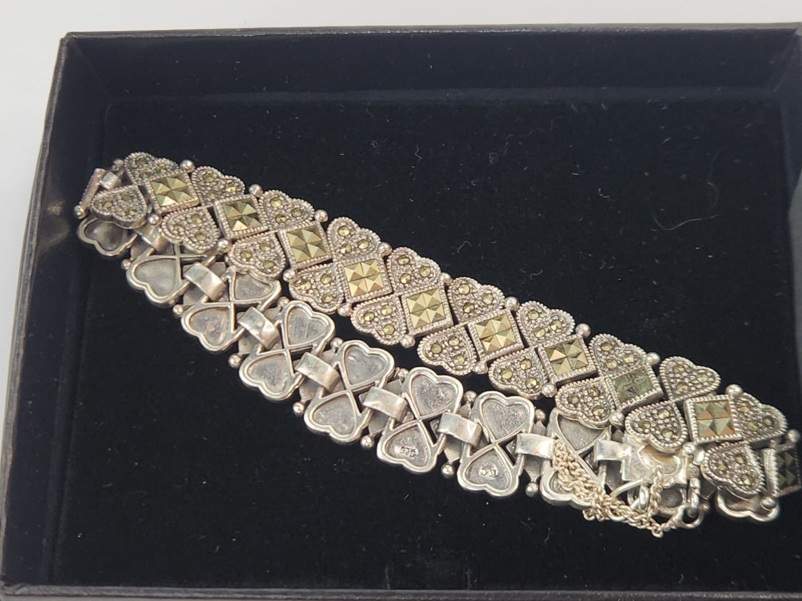 Thai Sterling Silver 925 Marcasite Heart Bracelet 7.5 In – THAI KC 925 – HSNO