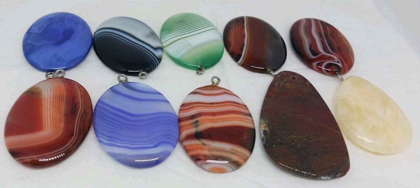 10 Gemstone Pendants Cabochon dyed drilled agate eyelet drilled no bail pendant
