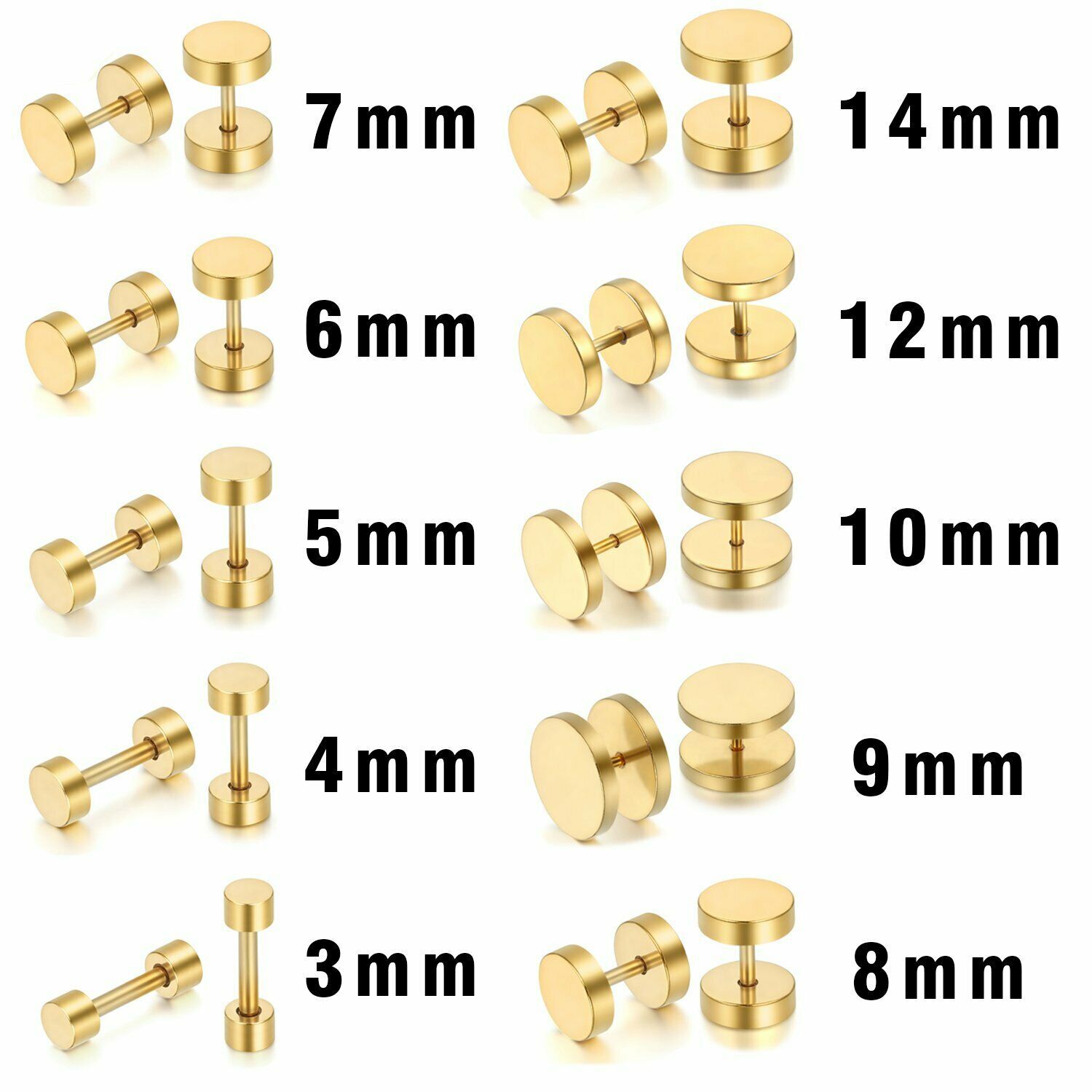 1 Pair Earrings Dot Studs Stainless Steel Circle Disc Ear Piercing Set Men Women