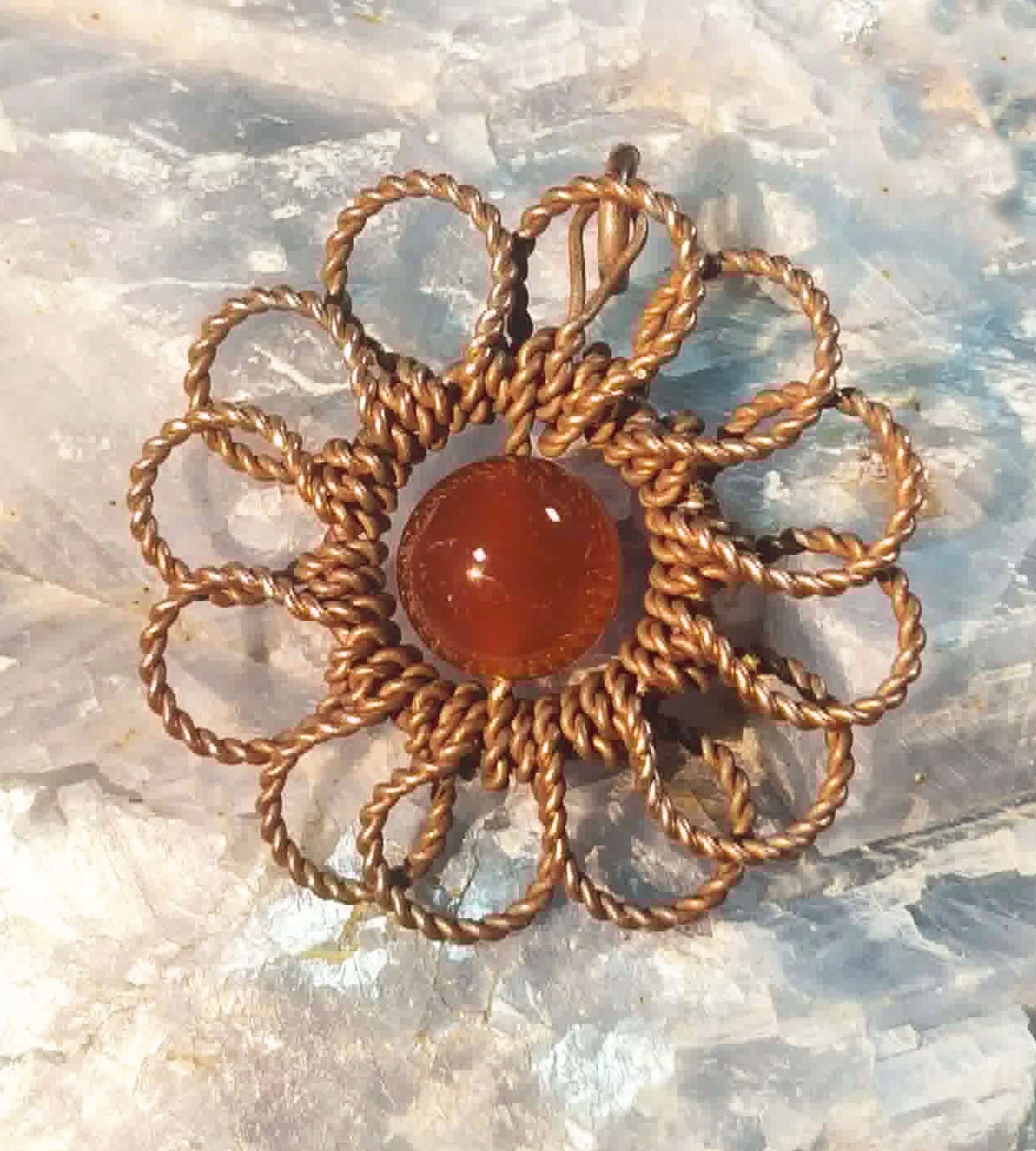 Flower Pendant Copper Daisy Wire Wrapped Mandala Agate Energy Lucky Jewelry #PM5
