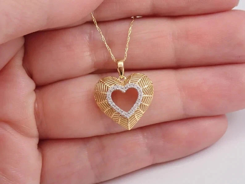 Moissanite Heart Pendant 0.50 Ct Round 14k Yellow Gold Plated With Free Chain