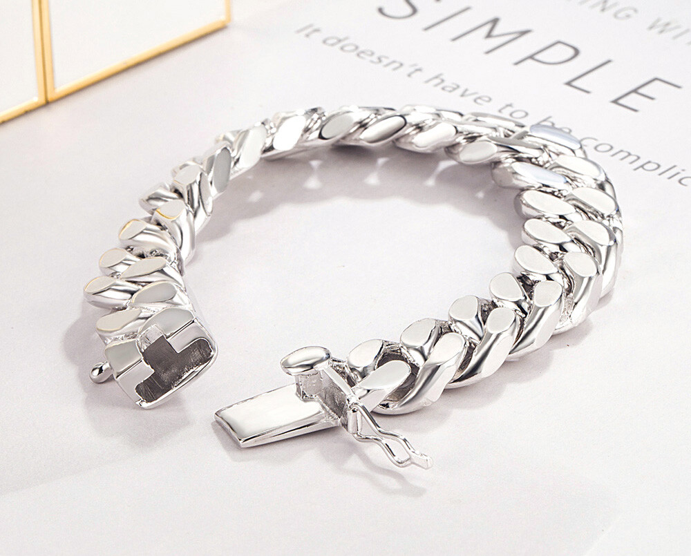 925 Sterling Silver Men’s 13.5mm Thick Big Miami Cuban Curb Chain Link Bracelet