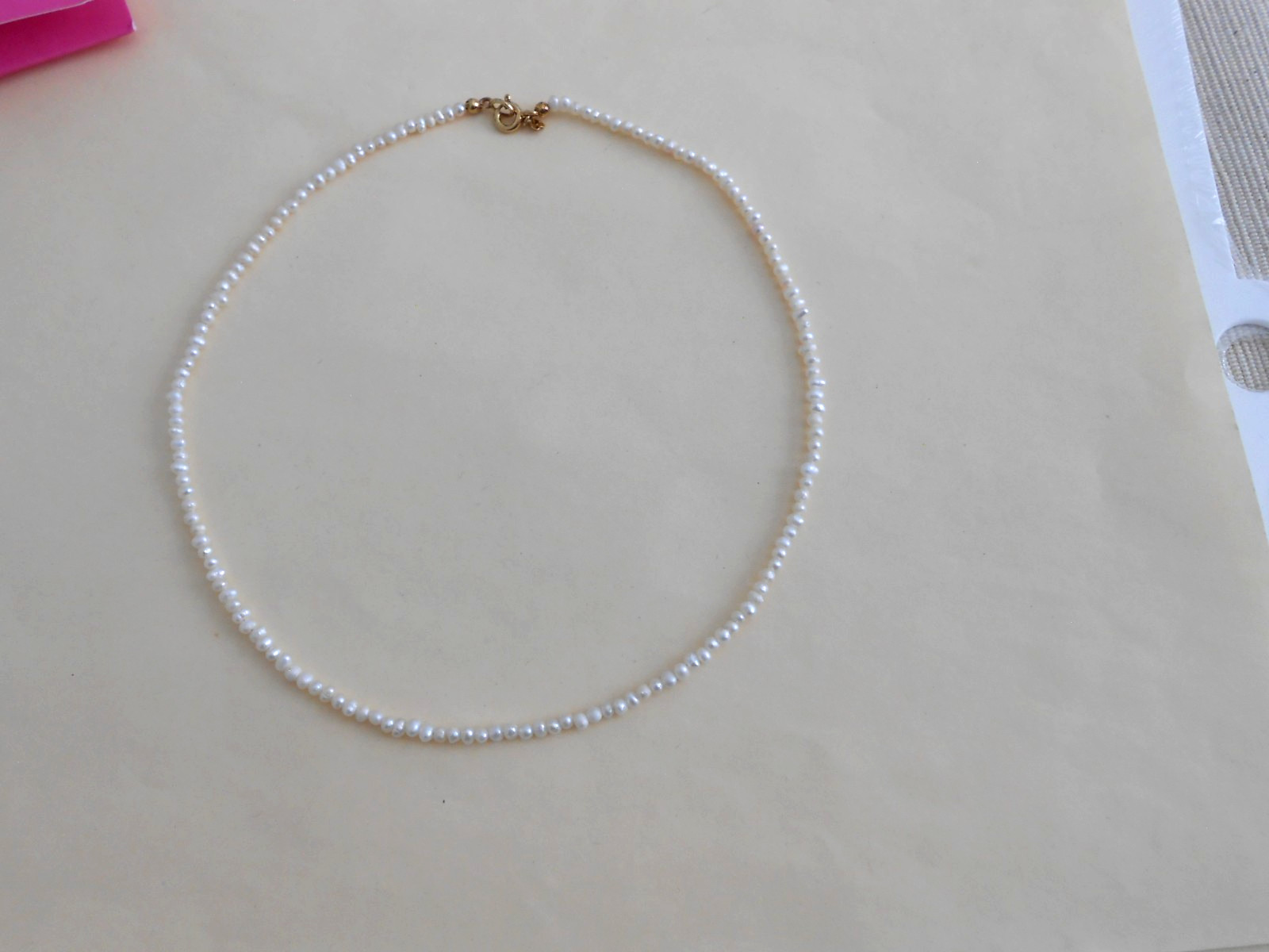 Tous 18k gold plating over silver 2mm Pearl Choker Necklace 38cm =15″
