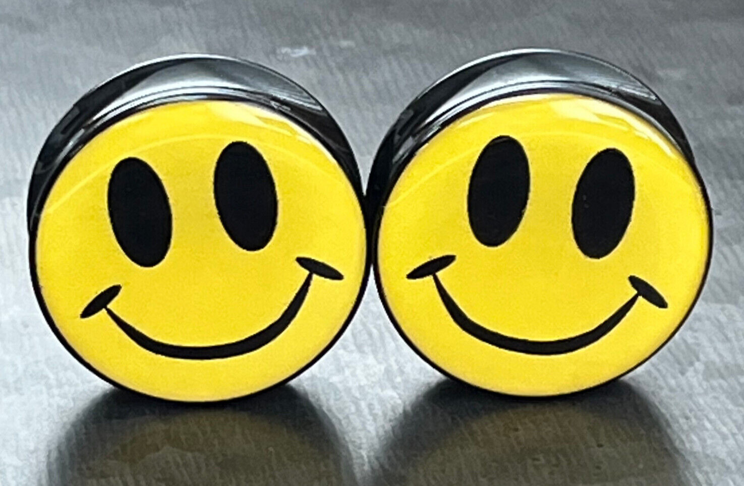 PAIR Smiley Face Plugs Logo Double Flare Saddle Earlets Earrings Guages Gauges