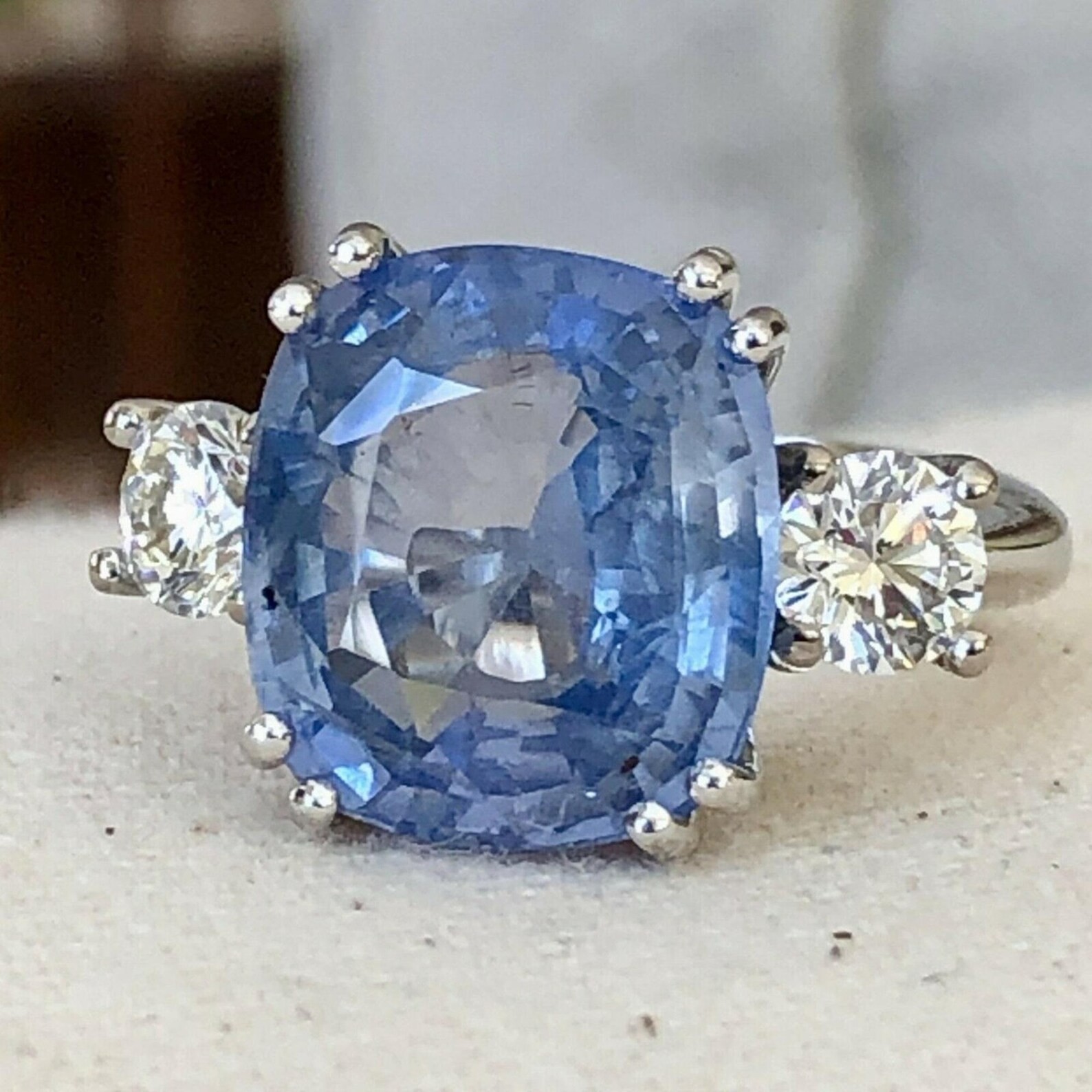 7.00 Ct Cushion Natural Sapphire Diamond Wedding Ring 14K Solid White Gold 8