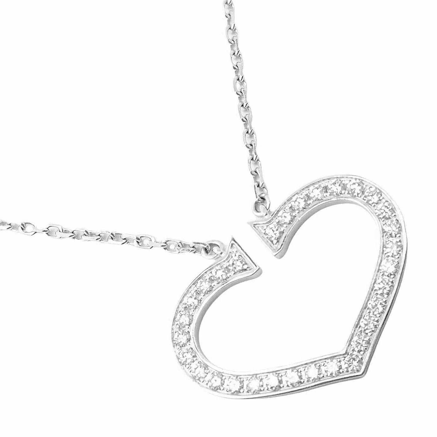Cartier Round Brilliant Diamond Large C Heart Pendant Necklace 18k White Gold