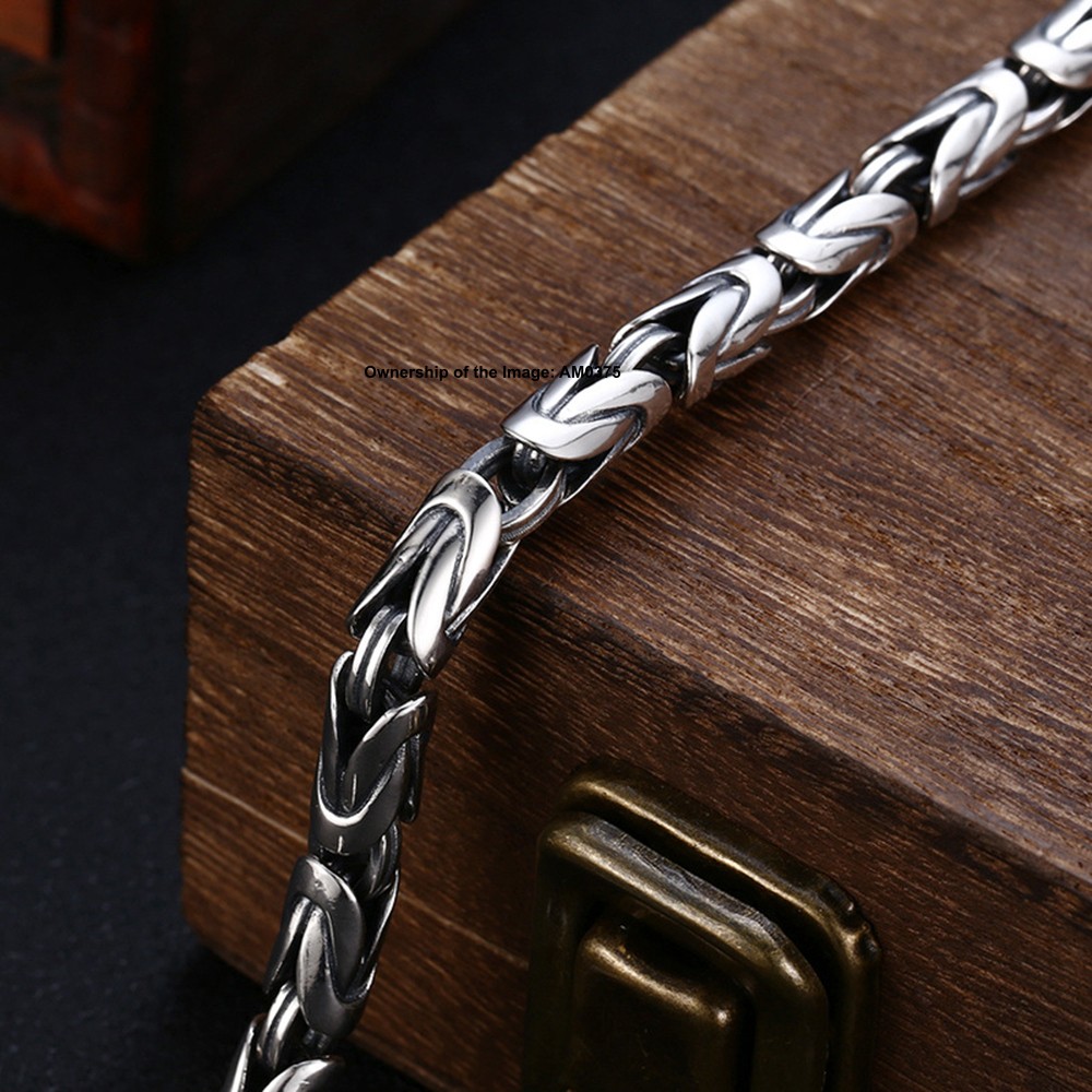 Pure 925 Silver Byzantine Link Chain Bracelet for Men/Women Vintage Look 5mm W