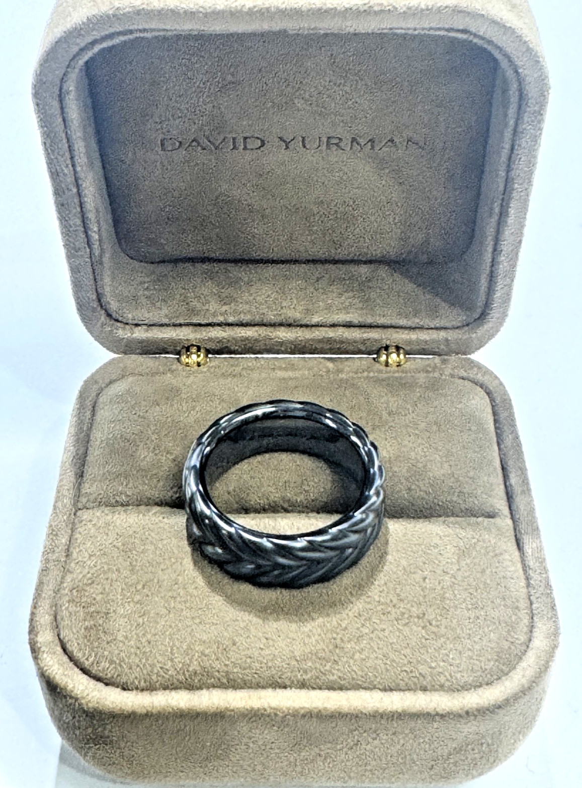 DAVID YURMAN Chevron Band Ring Black Titanium 9MM Size 10