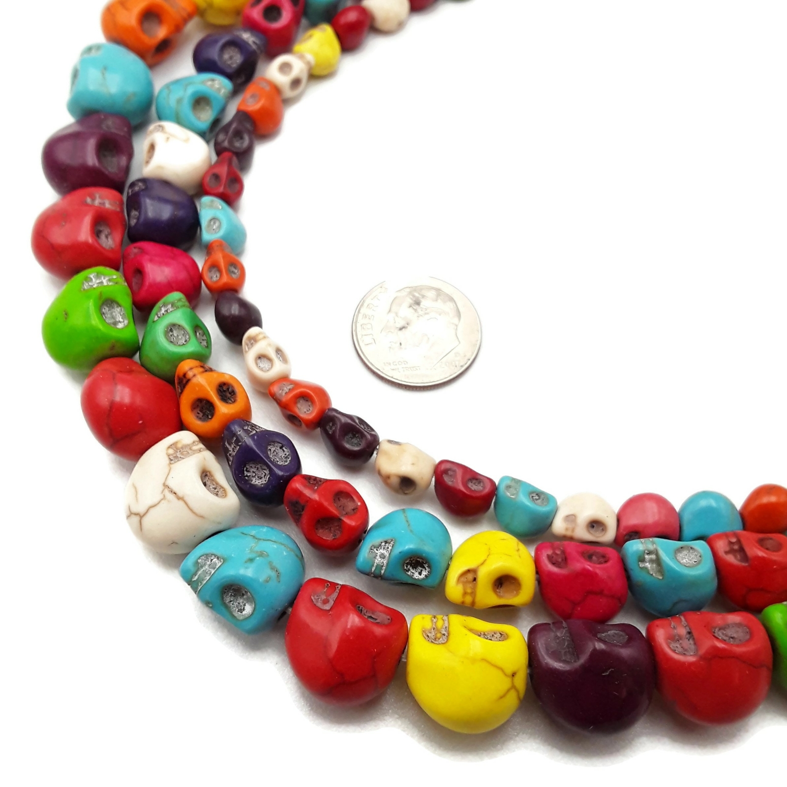 Multi-Color Howlite Turquoise Skull Beads 6x8mm 8x10mm 10x12mm 15.5″ Strand