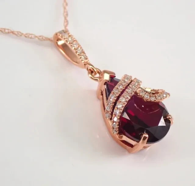 1.45Ct Pear Cut Lab Created Garnet Women Pendant 14K Rose Gold Plated Silver 18″