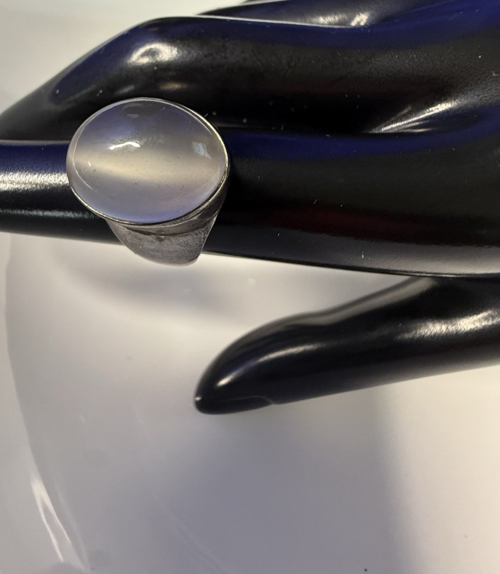 Vintage Nepal Moonstone Ring 925 Sterling Silver Cabochon Statement Band Sz 6