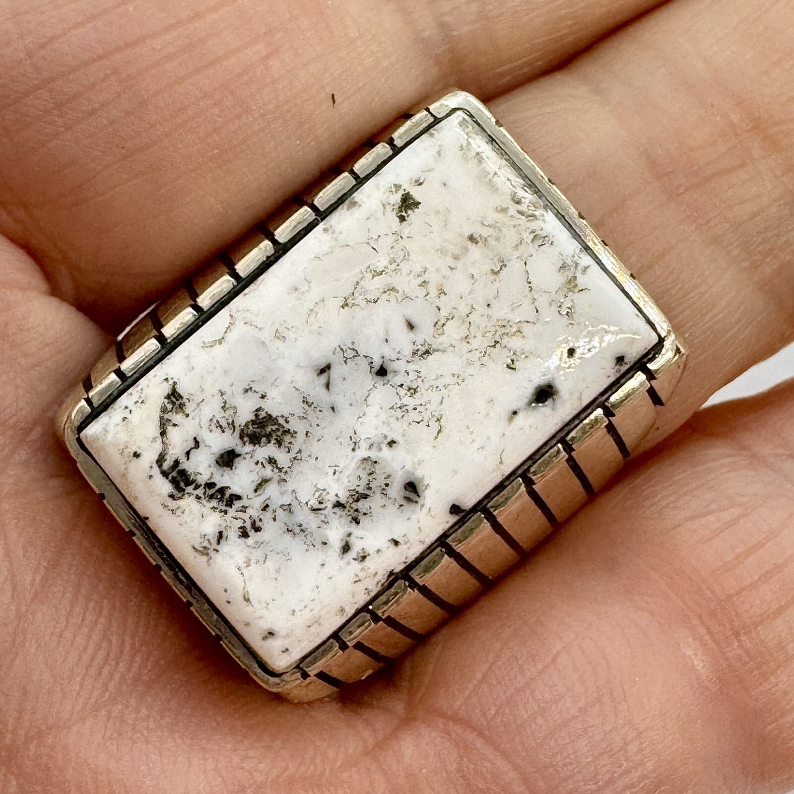Navajo White Buffalo Turquoise Men’s Ring Size 9.5 Sterling by Trevor Jack 20.4g