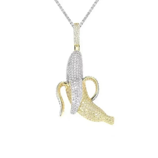14KTwo-Tone Gold Plated 3Ct Round Cut Lab Created Citrine Diamond Banana Pendant
