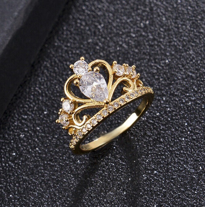 3Ct Pear Cut Simulated Diamond Crown Shape Wedding Ring 14K Yellow Gold Plated
