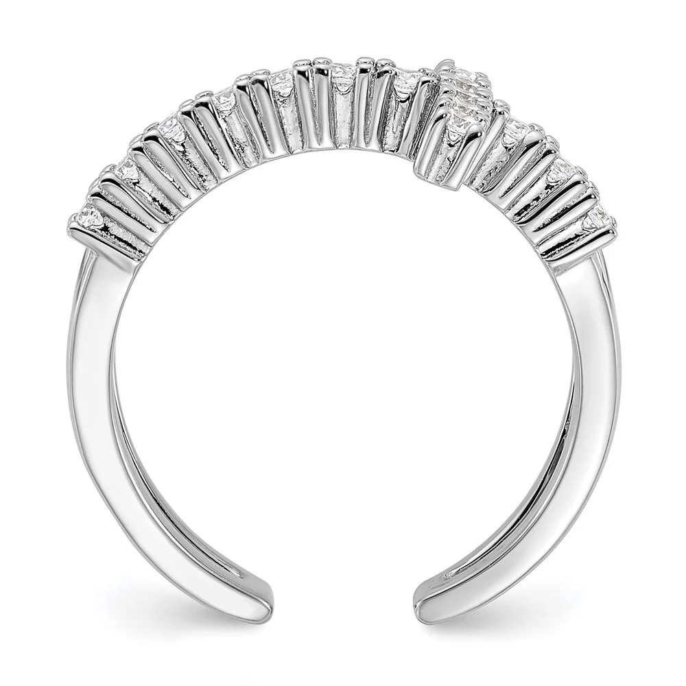 True Fire Sterling Silver Rhodium-Plated Double Cross CZ Open Back Ring