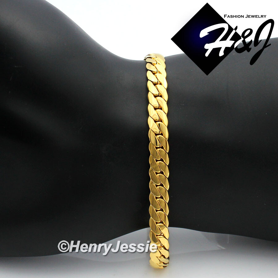 7″-11″Stainless Steel 8mm Gold Plated Miami Cuban Curb Link Chain Bracelet*GN155