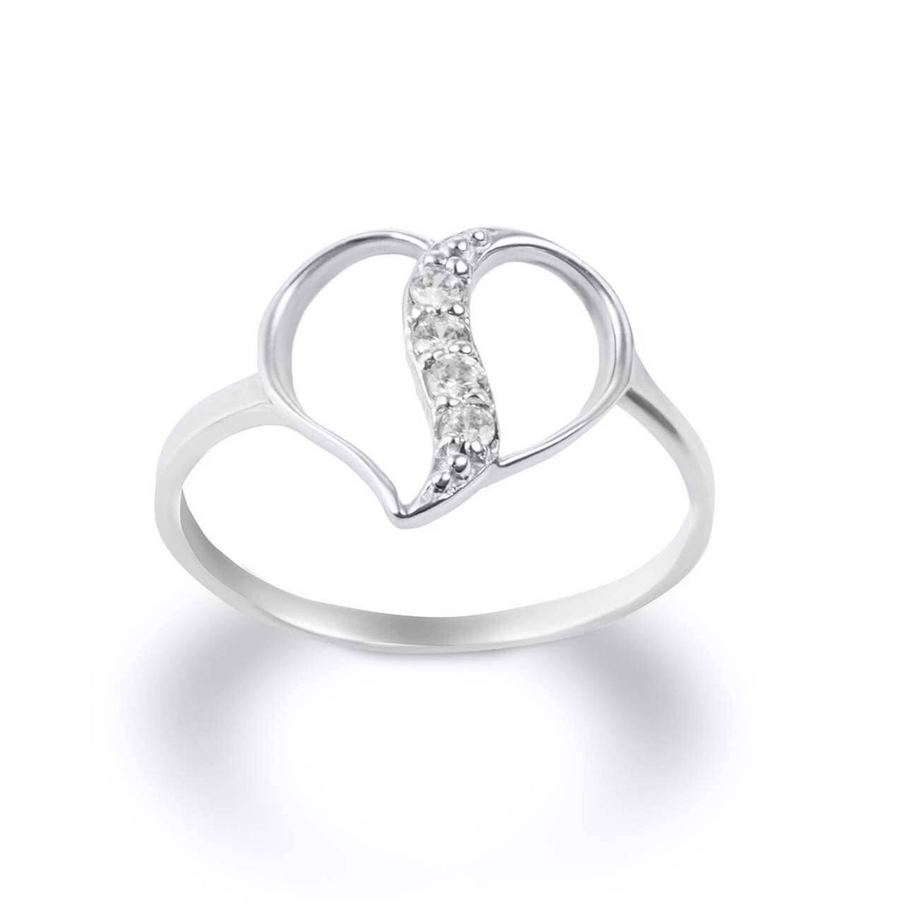 Gold Split Heart CZ Wave Love Ring (Available in Yellow/Rose/White Gold)