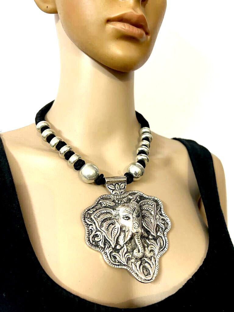 N7707 Handmade Ganesh Elephant Pendant Necklace Spiritual Hindu Yoga Gift Nepal