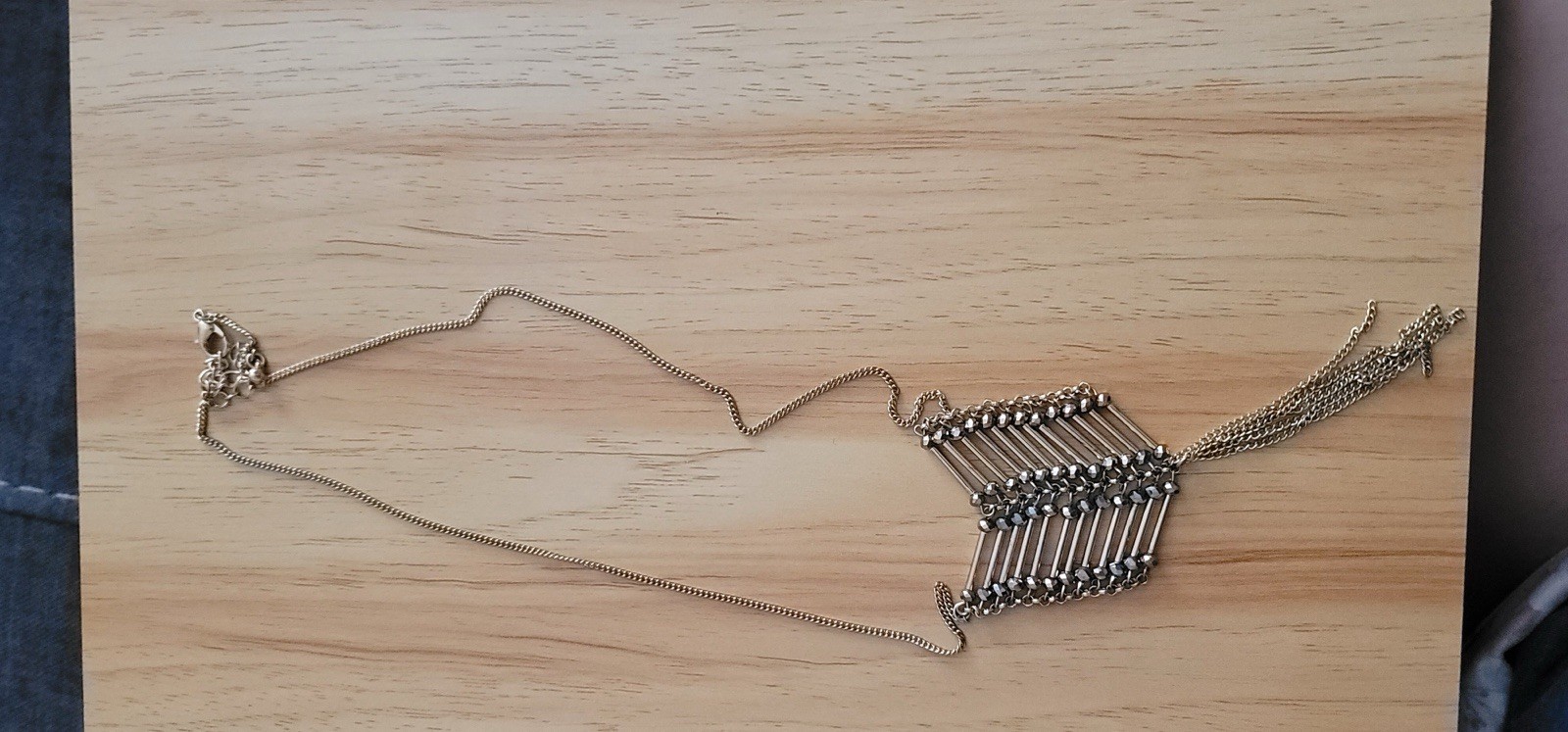 Silver Tone Metal Chevron Chain Charm Pendant Necklace Asymmetrical No Stone