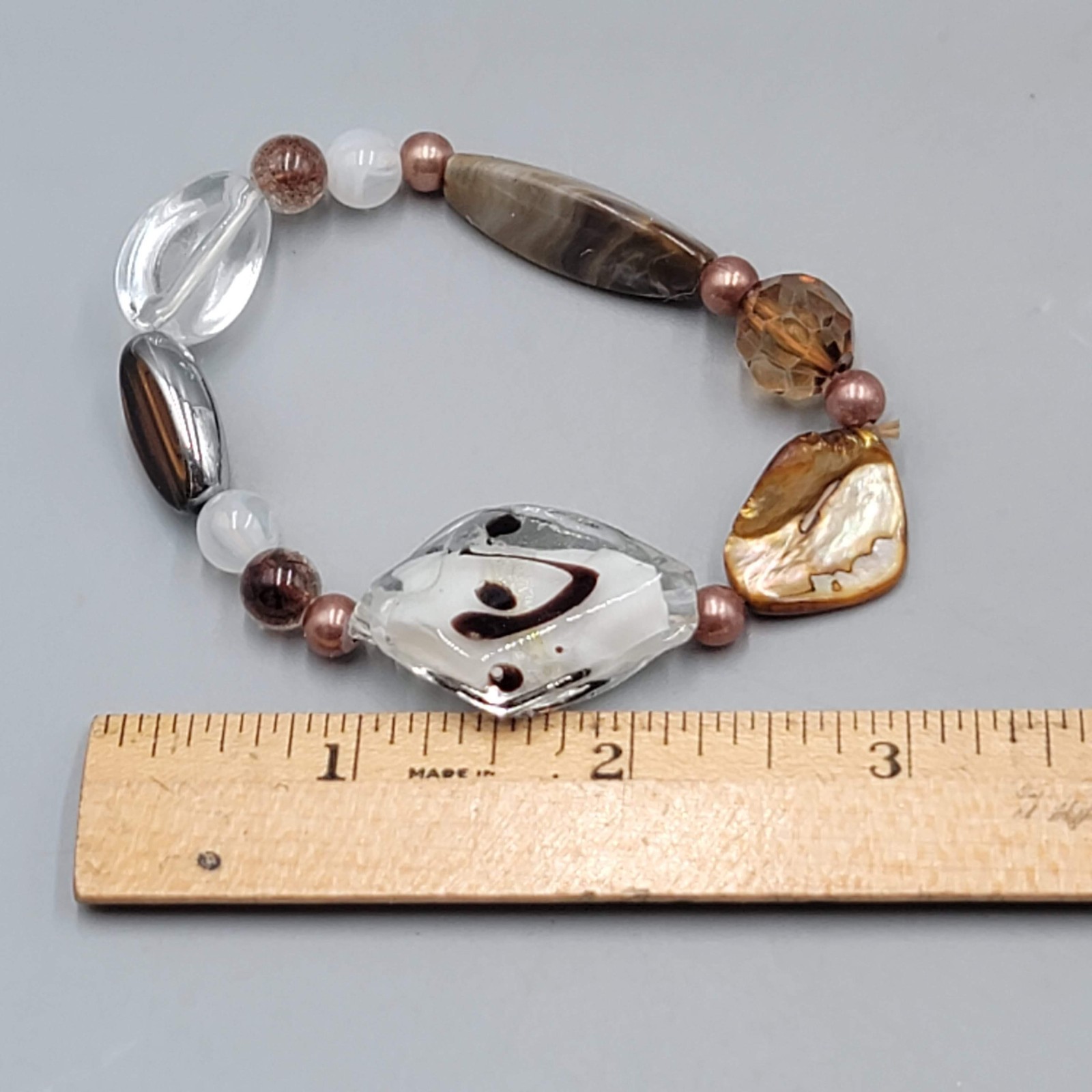 Bead Glass Shell Acrylic Bracelet Elastic 6.5 in