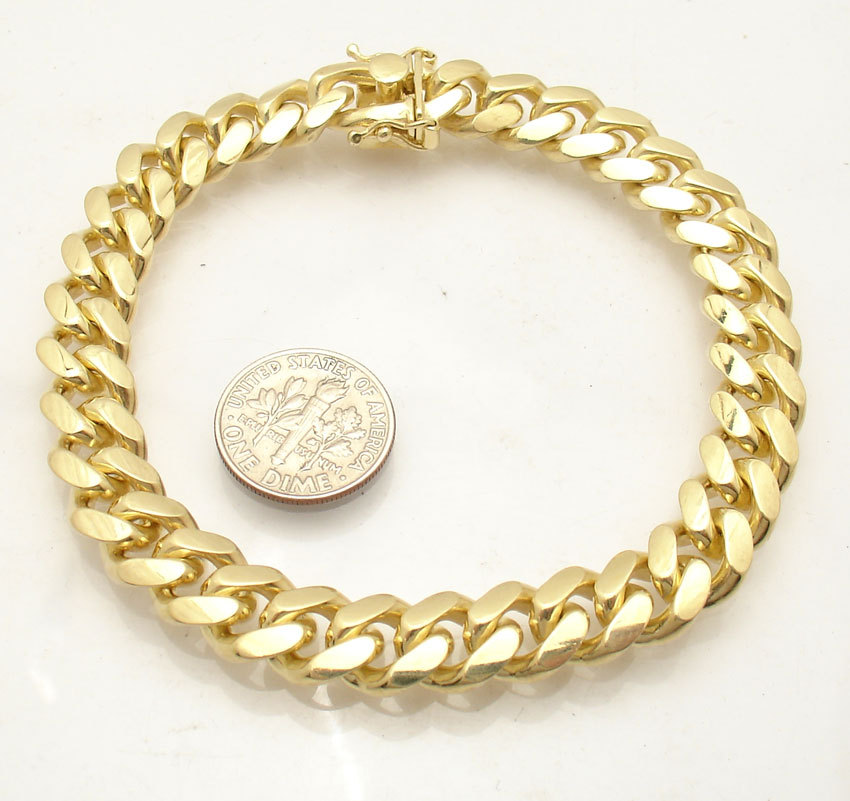 7″ Solid Italian Miami Cuban Bracelet Double Lock 14K Yellow Gold Plated Silver