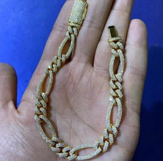 12.0Ct Round Cut White CREATED Men’s Tennis Bracelet 14K Yellow Gold plated