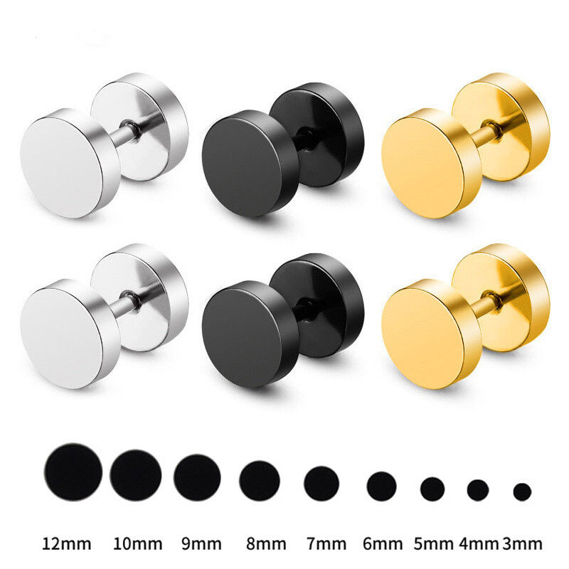 1 Pair Earrings Dot Studs Stainless Steel Circle Disc Ear Piercing Set Men Women