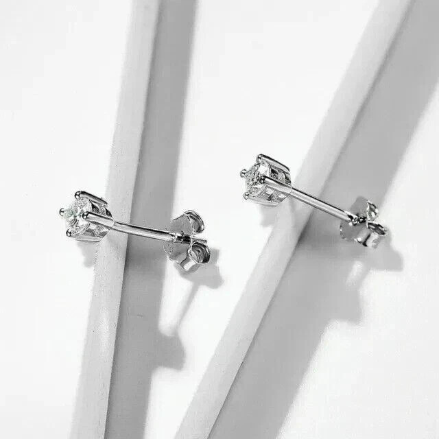 4MM Lab Created Round Diamond 925 Sterling Silver Solitaire Stud Earrings