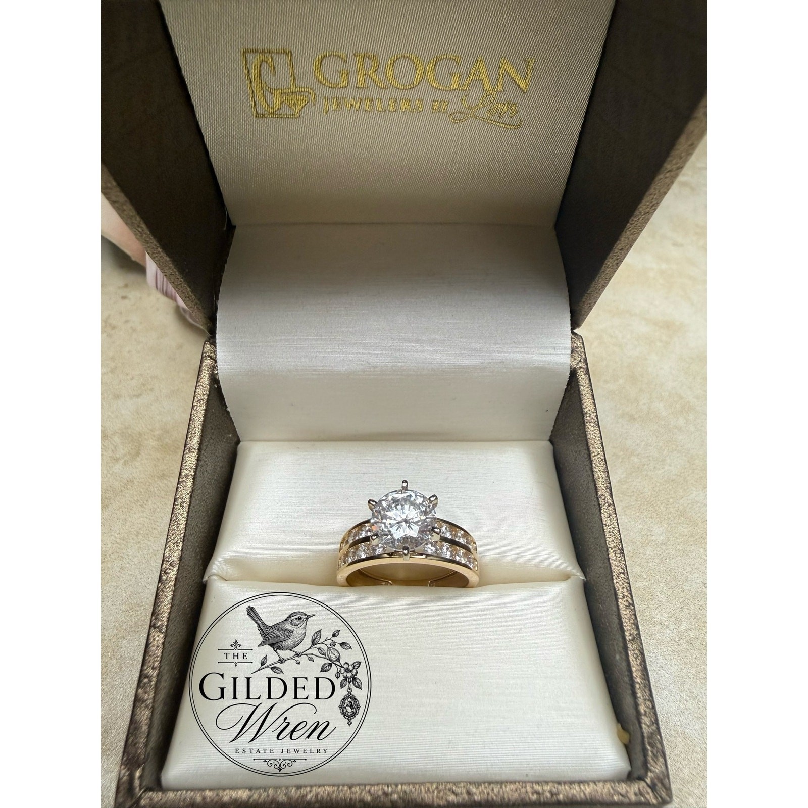 14K Gold Diamonique Simulated Diamond Engagement Ring Vintage 2 Ct Solitaire