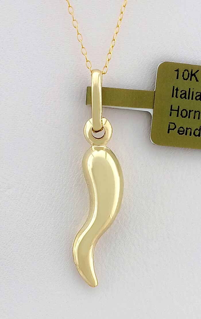 SOLID ITALIAN HORN PENDANT 10K YELLOW GOLD – New With Tag