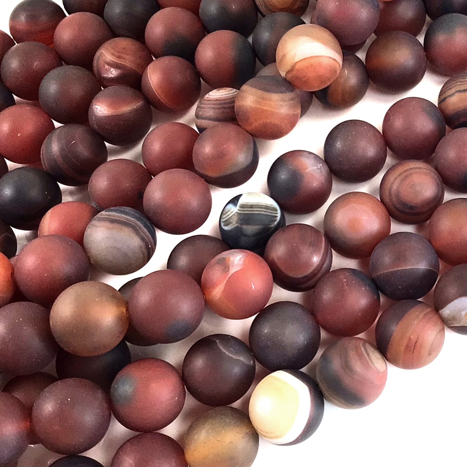 Matte Agate Brown Red Banded Lace Round Loose Beads 15″ 14mm Frost Semi Precious