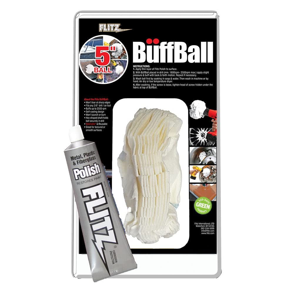 Large 5 inch Flitz Metal Buff Ball 1.76oz White Polishing Compound Metal