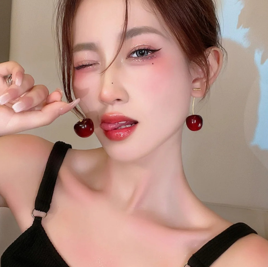 2pcs Cute Cherry Fruit Earrings Acrylic Resin Kpop Jewelry Trendy Accessories