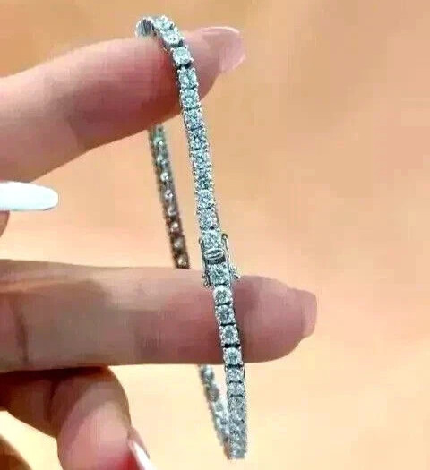 6Ctw Moissanite 3mm Round 8″Inch Women’s Tennis Bracelet 14K White Gold Plated