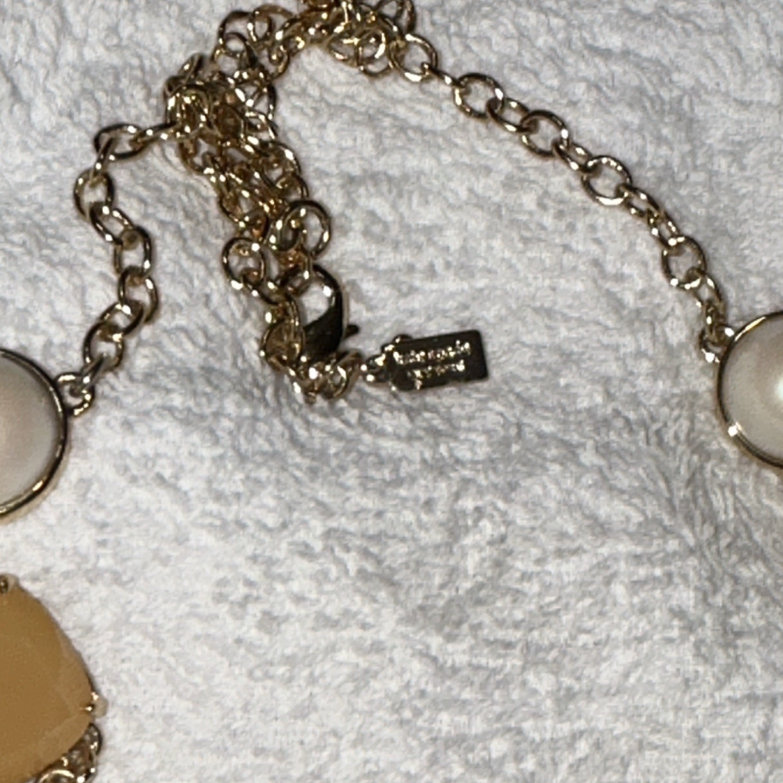 kate spade new york Gold Tone Statement Cable Chain Necklace Faux Pearl Beige