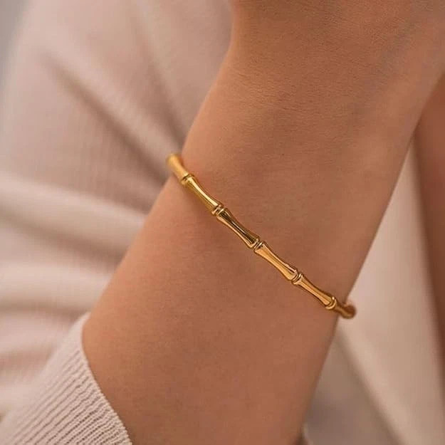 18k Plated Bamboo Bracelet for Women Stylish Waterproof & Anti-Tarnish Bangle