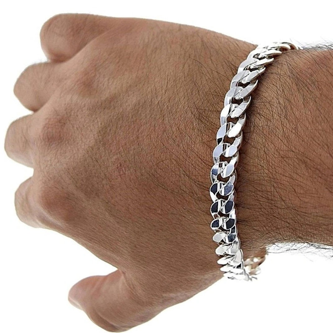 Mens Solid Stainless Steel 10mm Silver Curb Miami Cuban Heavy Chain