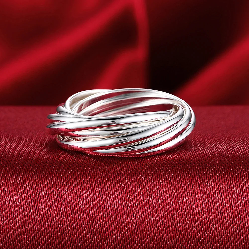 Hot Sale 925Sterling Silver 5 Glossy Circle Women’s Ring Fashion TrinketsJewelry