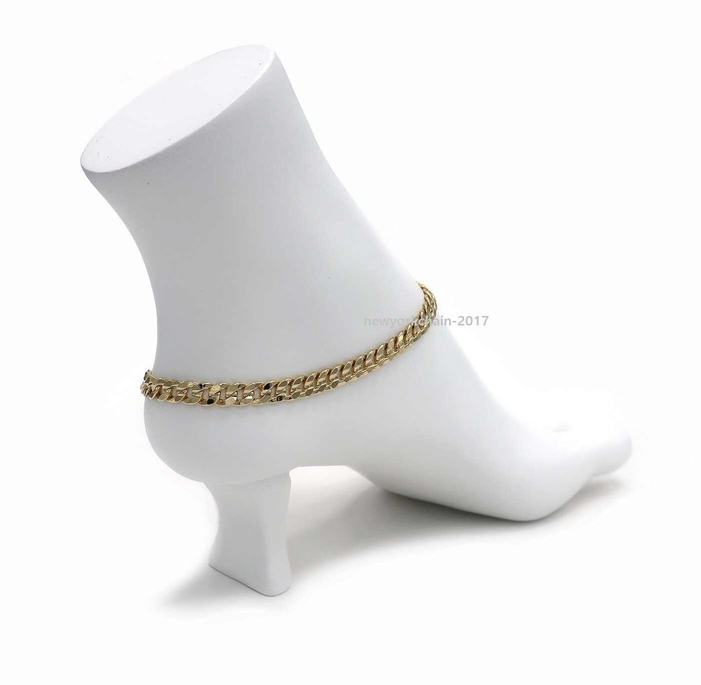 CONCAVE CUBAN LINK CHAIN QUALITY 6mm ANKLET ANKLE BRACELET 14K ITALY GOLD PLATED